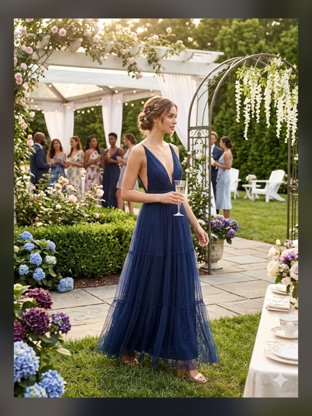 Lulu's Navy Deep V Tulle Maxi Dress
